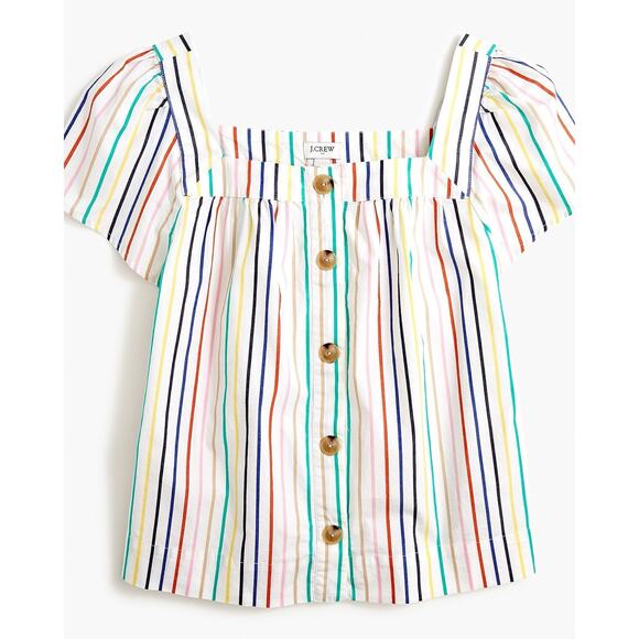 J Crew Happy Rainbow Striped Square Neck Poplin Cotton Top M - Picture 1 of 6